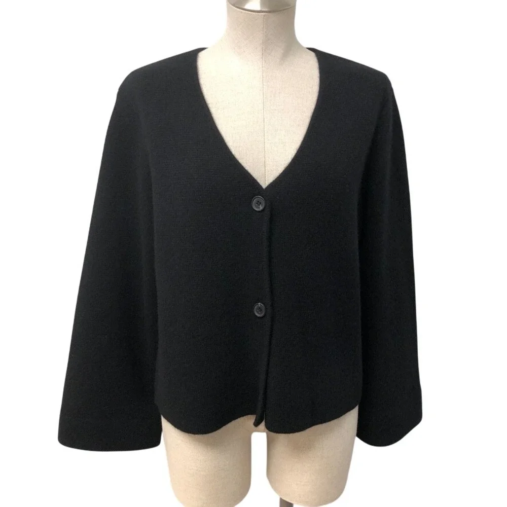 Quince Cardigan Womens Large Black Mongolian Cashmere Structured Minimalist